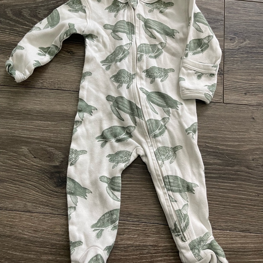 kate quinn Ivory and Olive Turtle Print Footie
